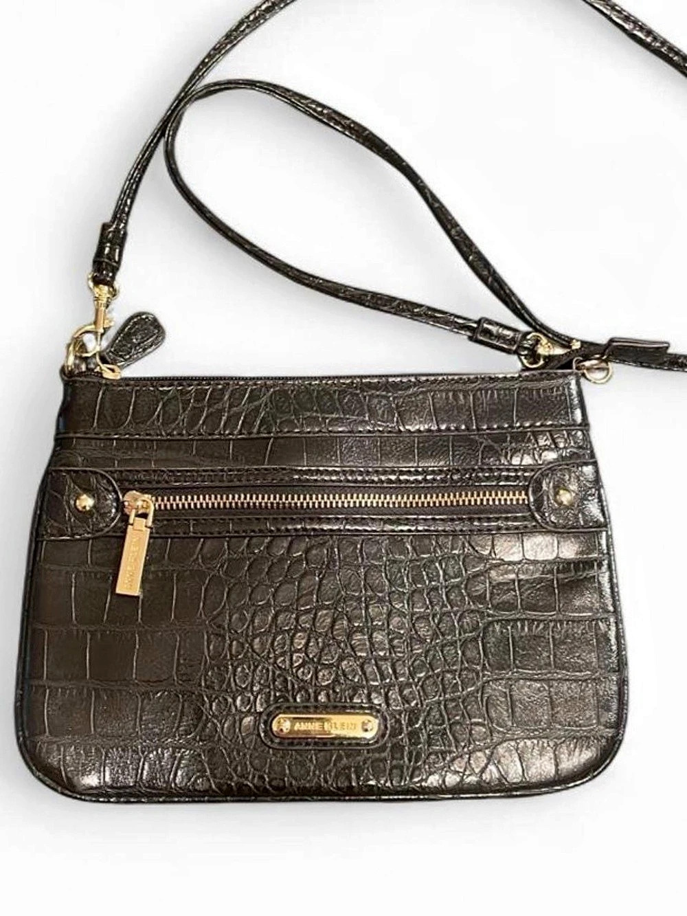 Anne Klein Crossbody Bag Faux Croc Black